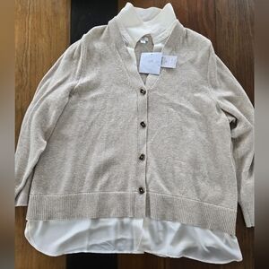 NWT J Jill Mixed Media Cardigan Flax Heather Cream 2x Women's Plus